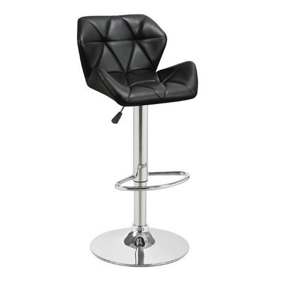 Bowery Hill Faux Leather Adjustable Bar Stool in Black (Set of 2)
