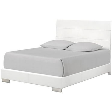 Bowery Hill Faux Leather California King Panel Bed in Glossy White
