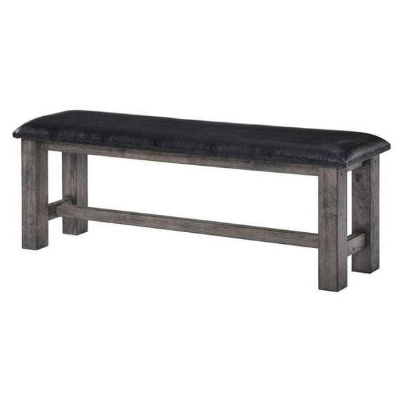 Bowery Hill Faux Leather Dining Bench in Gray Oak