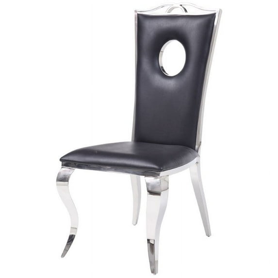 Bowery Hill Faux Leather Dining Side Chair in Black (Set of 2)