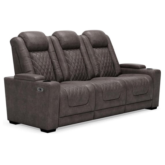 Bowery Hill Faux Leather Power Reclining Sofa in Charcoal Gray
