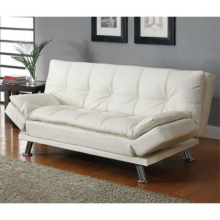 Bowery Hill Faux Leather Sleeper Sofa in White and Chrome