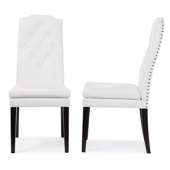 Bowery Hill Faux Leather Tufted Dining Side Chair in White (Set of 2)