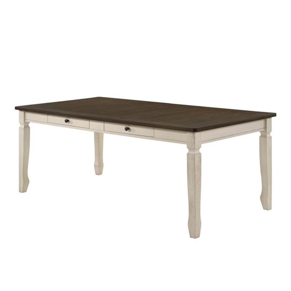 Bowery Hill Fedele 2-Drawer Rectangular Dining Table in Weathered Oak and Cream