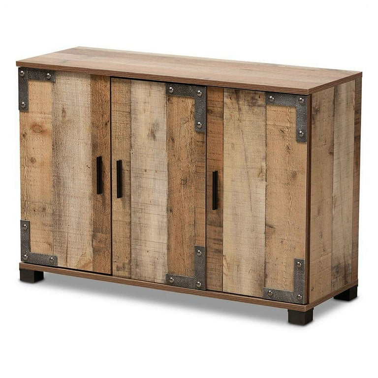 Bowery Hill Finished Wood 3 Door Shoe Cabinet in Rustic brown