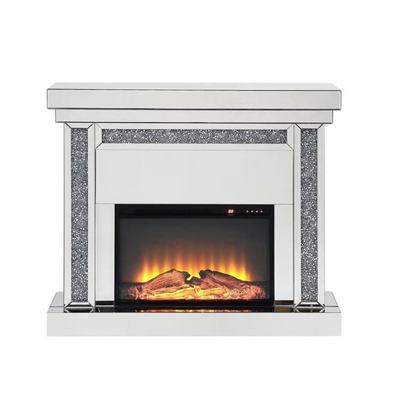 Bowery Hill Fireplace with Mirrored Frame and Faux Diamonds Inlay