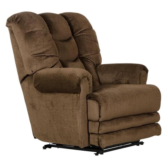 Bowery Hill Flat Recliner with Extended Ottoman in Brown Polyester Fabric