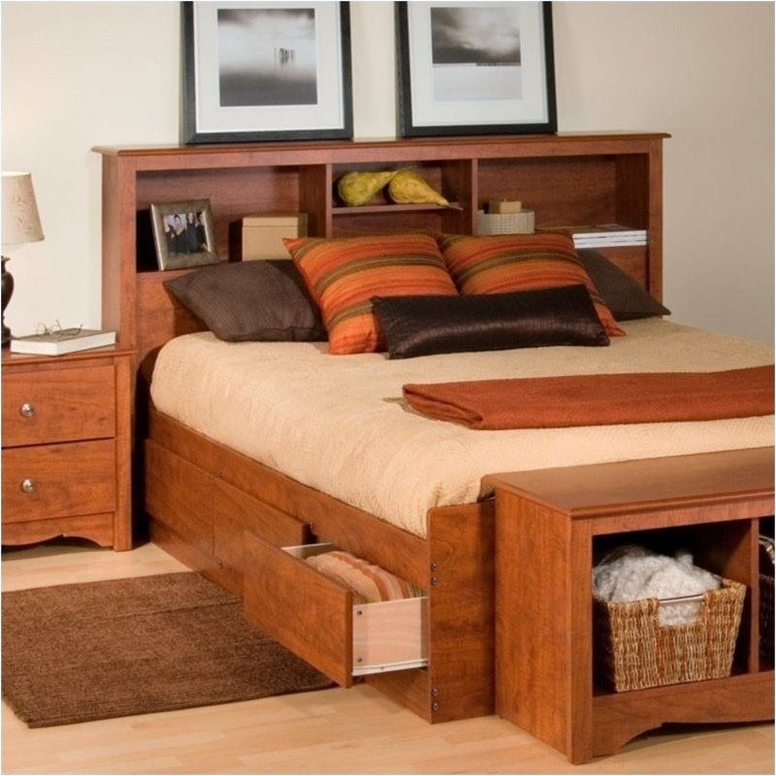 Bowery Hill Freestanding Full Queen Bookcase Headboard in Cherry
