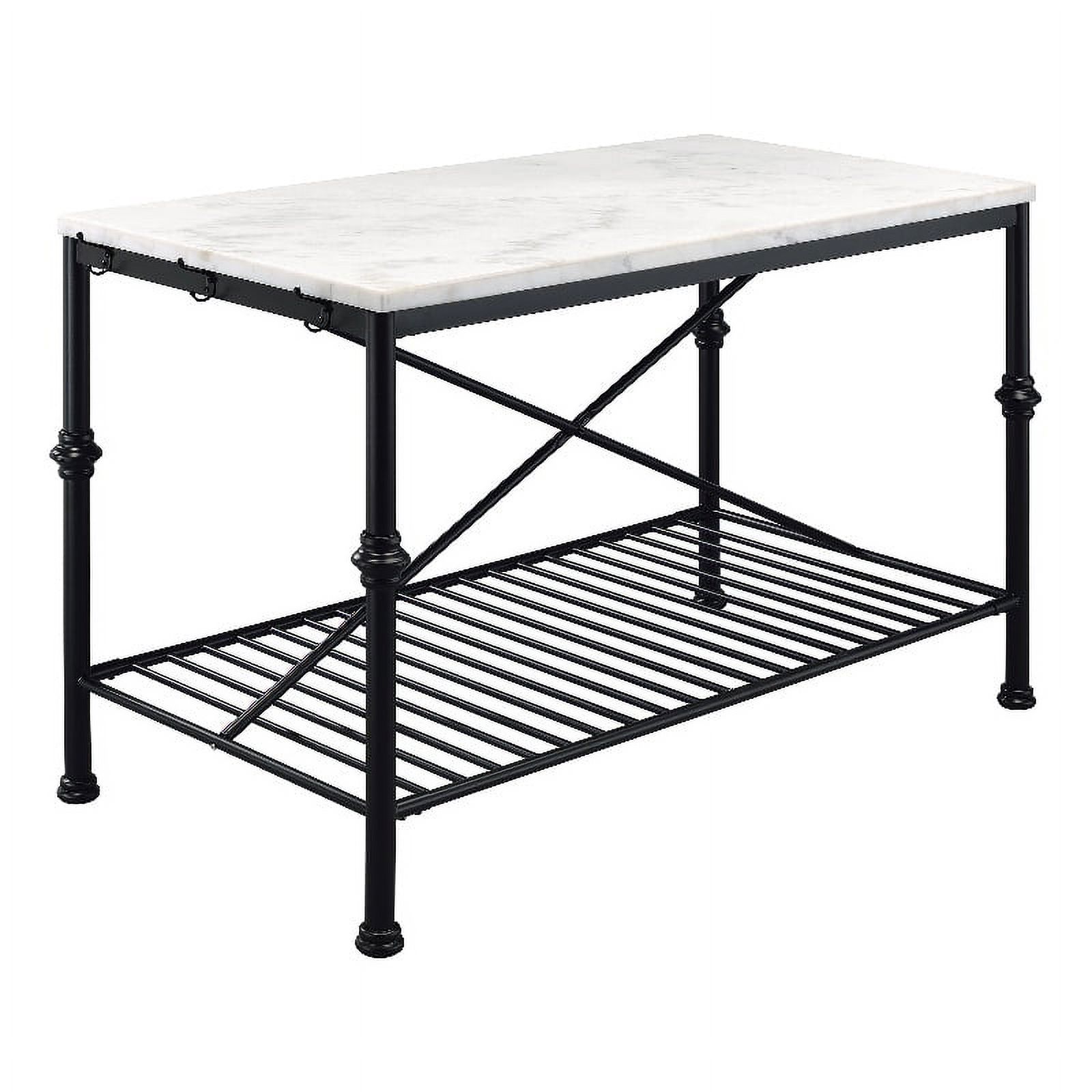 Bowery Hill Froy Marble Top Kitchen Island in Black and White