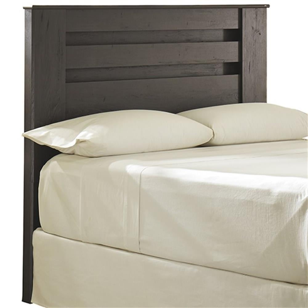 Charcoal Gray Full Panel Wood Headboard with Horizontal Grooves