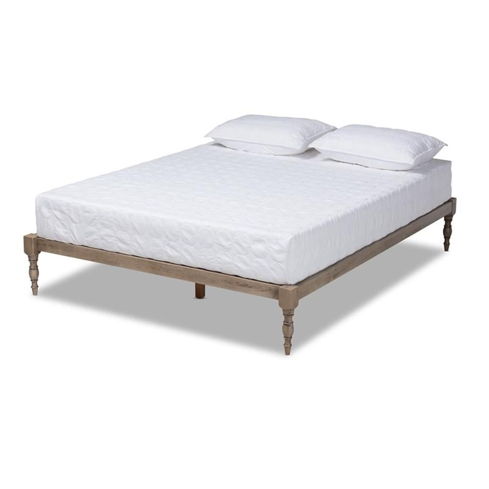 Iseline Antique Grey Solid Rubberwood Full Platform Bed Frame