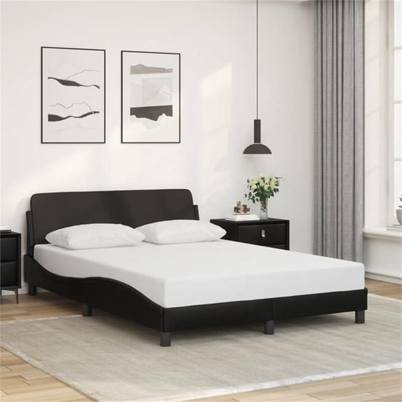 Bowery Hill Full XL/Double Faux Leather Plywood Bed Frame in Black