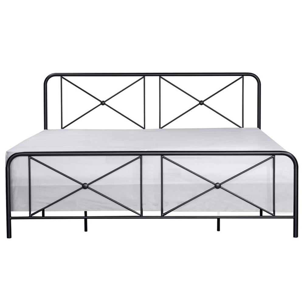 King Black Metal Frame Bed with Double X Design