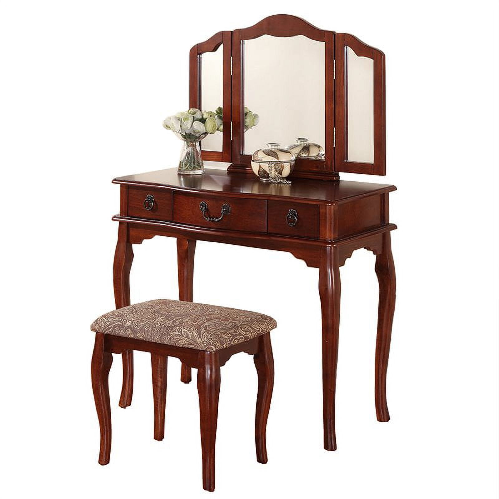 Bowery Hill Furniture Wood Vanity Set with Mirror in Cherry Color