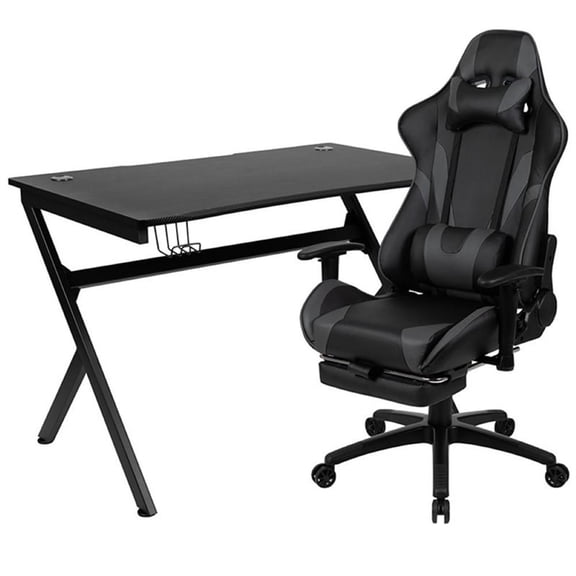 Bowery Hill Gaming Desk and Racing Reclining Chair Set in Black and Gray