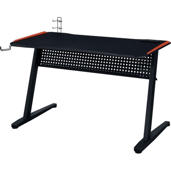 Bowery Hill Gaming Table with USB Port and LED Light in Black and Red
