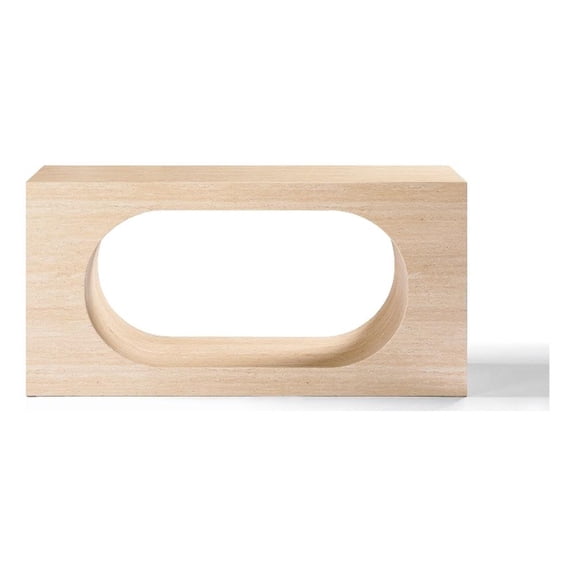 Bowery Hill Geometric Console Table with Hollow Center in Travertine Stone