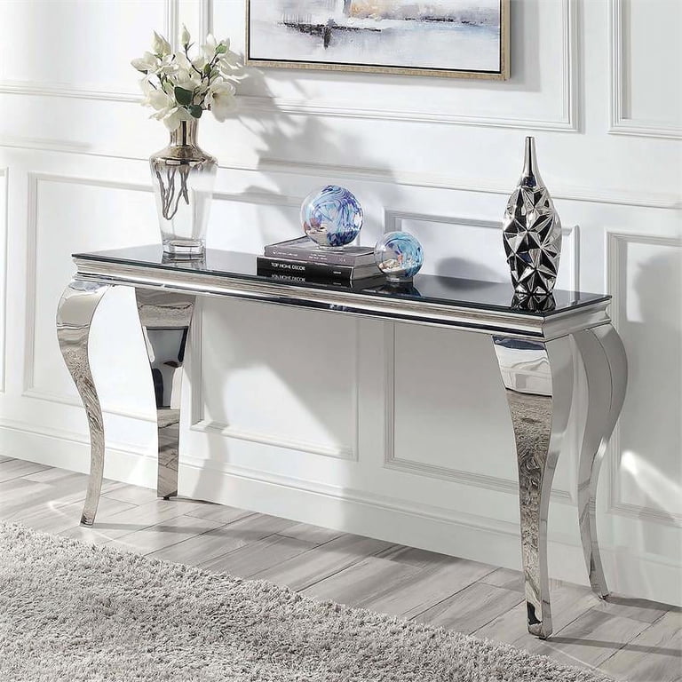 Coaster Rectangular Glass Top Sofa Table With Mirrored Shelf – Chrome Finish (Model 720339)