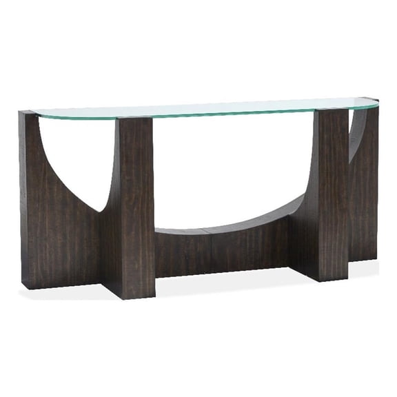 Bowery Hill Glass Insert Console Sofa Table in Rustic Tavern