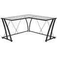 thumbnail image 1 of Bowery Hill Glass L-Shape Computer Desk In Clear Black, 1 of 3