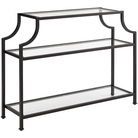 Bowery Hill Glass Top Accent Console Table in Oil Rubbed Bronze