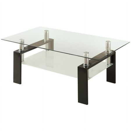Bowery Hill Glass Top Contemporary Coffee Table in Black