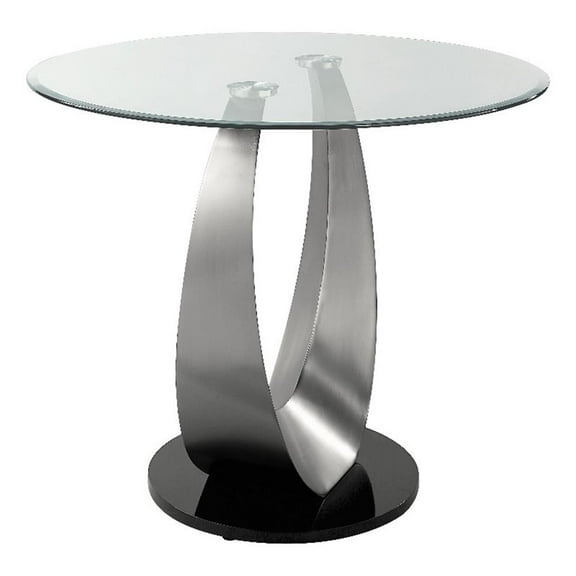 Bowery Hill Glass Top Pedestal Counter Table in Black and Silver