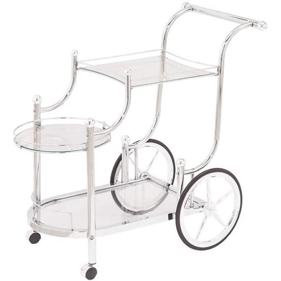 Bowery Hill Glass Top Serving Cart with Finials in Chrome