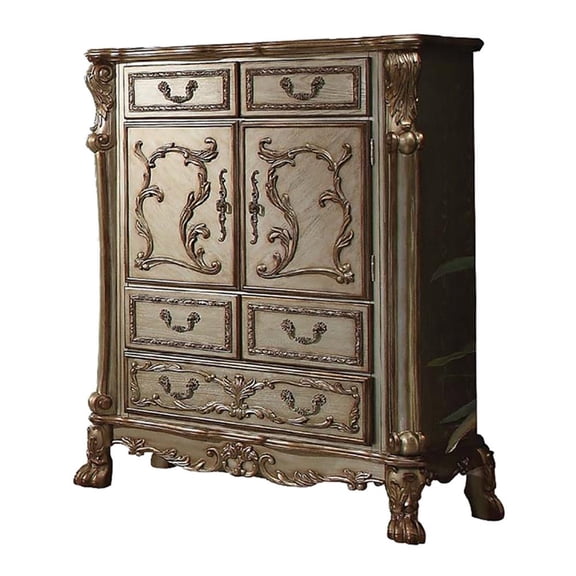 Bowery Hill Gold Patina Wooden Chest with 5 Drawers and 2 Doors