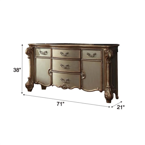 Bowery Hill Gold Patina and Bone Dresser with 5 Drawers and 2 Doors