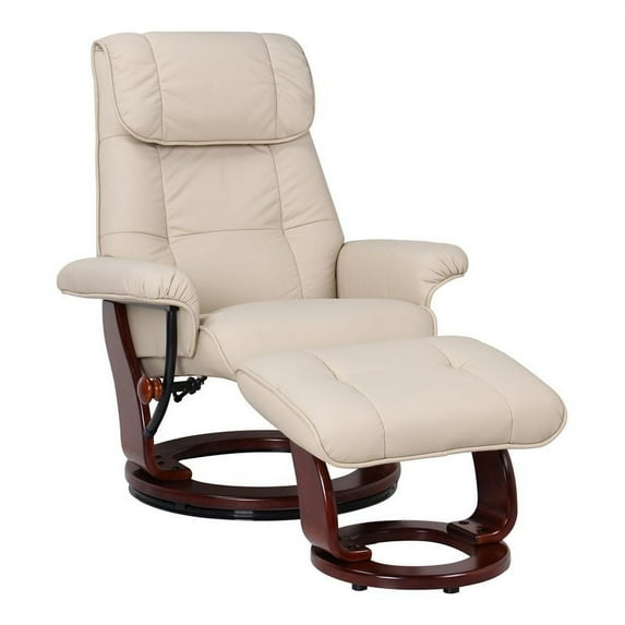 Bowery Hill Grain Leather Swivel Recliner and Ottoman in Taupe/Beige