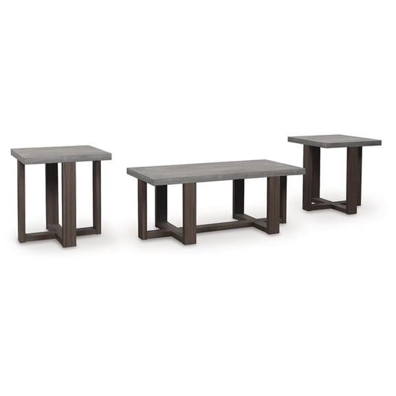 Bowery Hill Gray 3-Piece Table Set with Faux Soapstone Look Tops