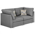 thumbnail image 1 of Bowery Hill Gray Linen Fabric Loveseat Contemporary Couch with Pillows, 1 of 3