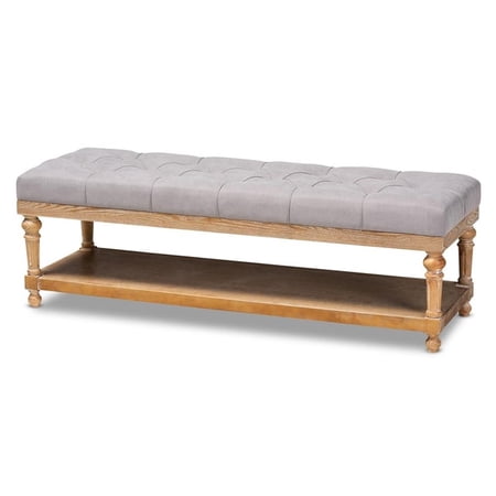 Bowery Hill Gray Linen Upholstered and Graywashed Wood Storage Bench