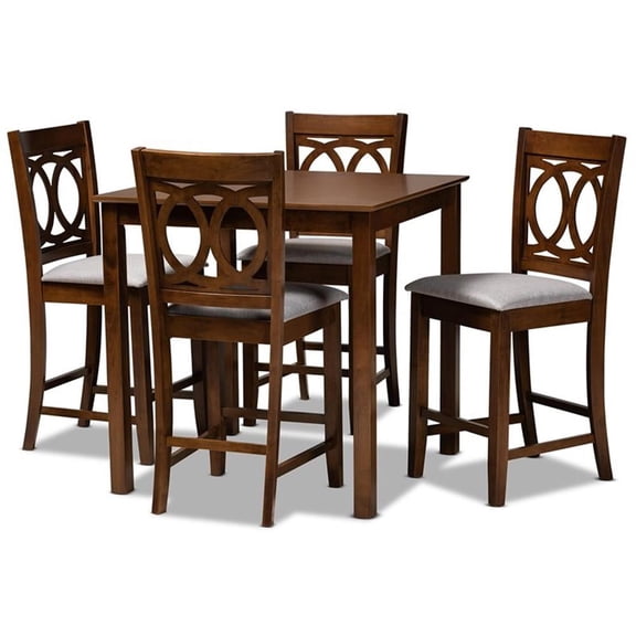 Bowery Hill Upholstered Walnut Brown Pub Set Square Modern 5-Piece 36" Unassembled