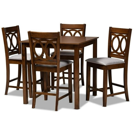Bowery Hill Gray Upholstered Walnut Finished 5-Piece Wood Pub Set