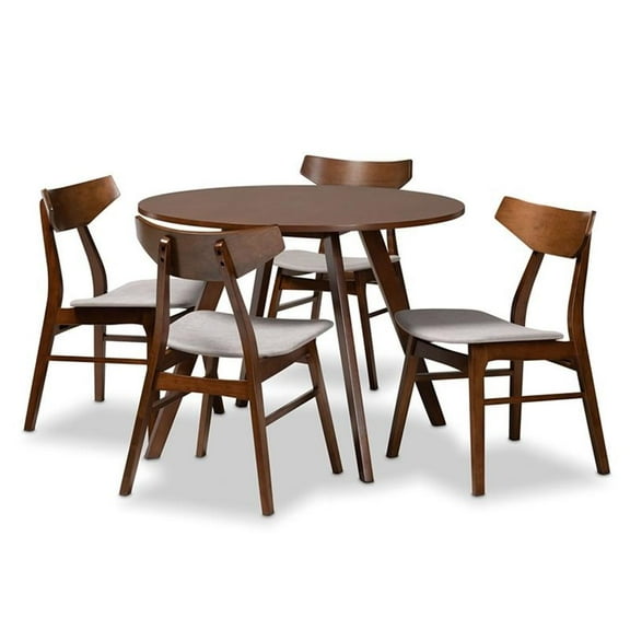 Bowery Hill Gray Upholstered Walnut Wood 5-Piece Dining Set
