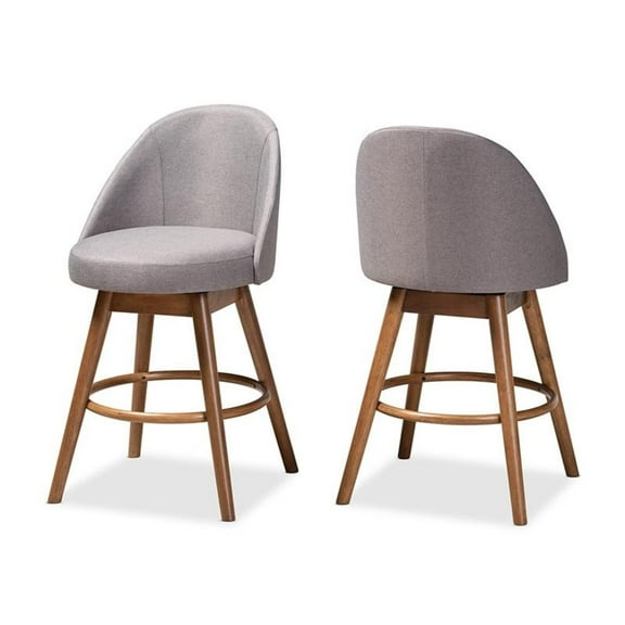 Bowery Hill Gray Upholstered Wood Swivel Counter Stool in Walnut (Set of 2)