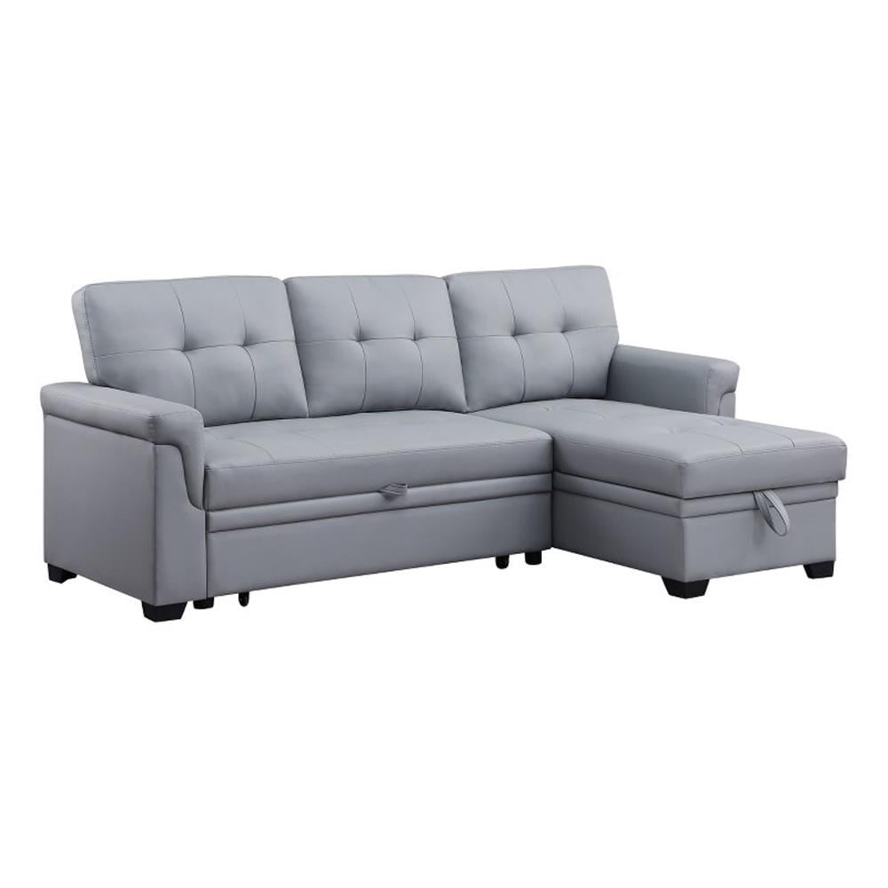 Bowery Hill Vegan Leather Couch: Reversible Sleeper Sofa in Gray with ...