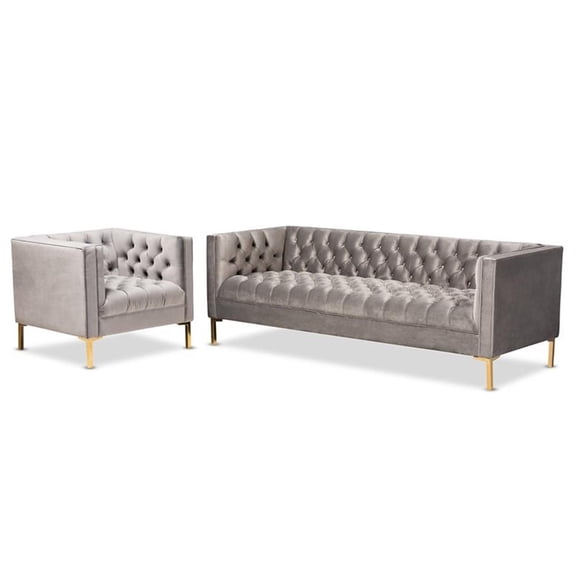 Bowery Hill Gray Velvet 2-Piece Sofa and Lounge Chair Set