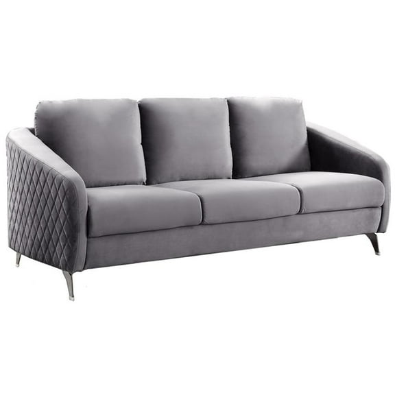 Bowery Hill Gray Velvet Elegant Modern Chic Sofa Couch with Chrome Metal Legs