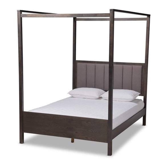 Bowery Hill Gray and Oak Finished Wood Queen Platform Canopy Bed