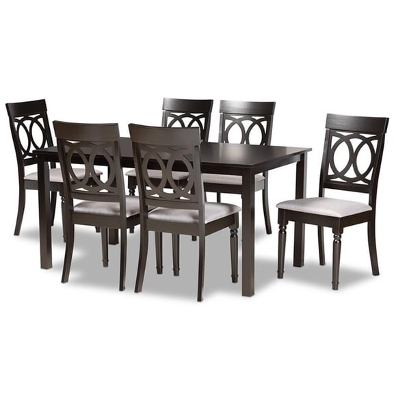 Bowery Hill Fabric Grey and Brown Dining Set Rectangular Cut-Out Back 59" x 35" Assembly Required