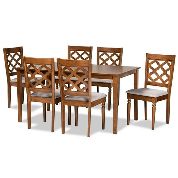 Bowery Hill Grey Fabric Upholstered and Brown Finished Wood 7-Piece Dining Set