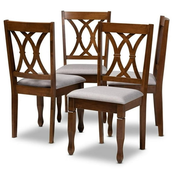 Bowery Hill Grey Fabric Walnut Finished 4-Piece Dining Chair Set