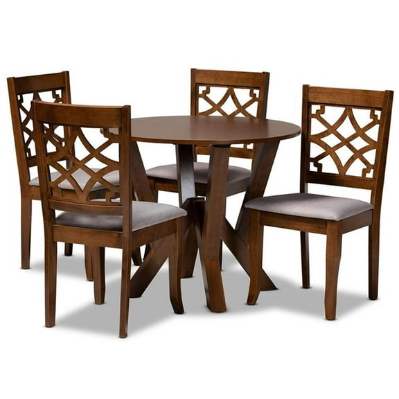 Bowery Hill Grey Fabric and Walnut Brown Finished Wood 5-Piece Dining Set