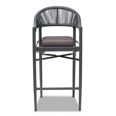 Bowery Hill Grey Finished Rope and Metal Outdoor Bar Stool