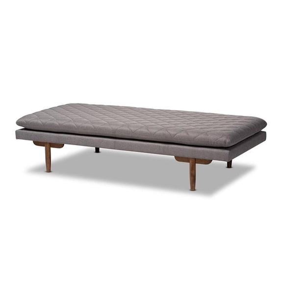Bowery Hill Grey Mid-Century Upholstered Walnut Wood Daybed