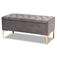 thumbnail image 1 of Bowery Hill Grey Velvet Gold Finished Button Tufted Storage Ottoman, 1 of 11