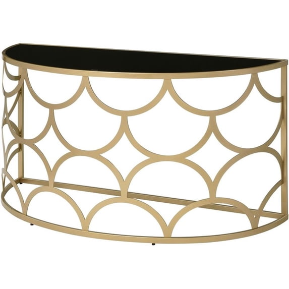 Bowery Hill Half Moon Glass Top Console Table with Metal Base in Gold